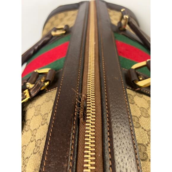 Gucci Sherry Line GG Duffle Medium Brown Leather/PVC Vintage - Picture 5 of 11